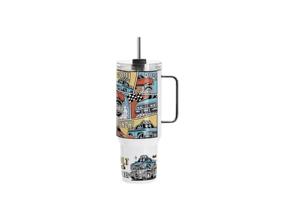 Vaso de viaje de acero inoxidable blanco de 40 oz/1200 ml con tapa y pajita (mango Negro) para sublimación - Image 5