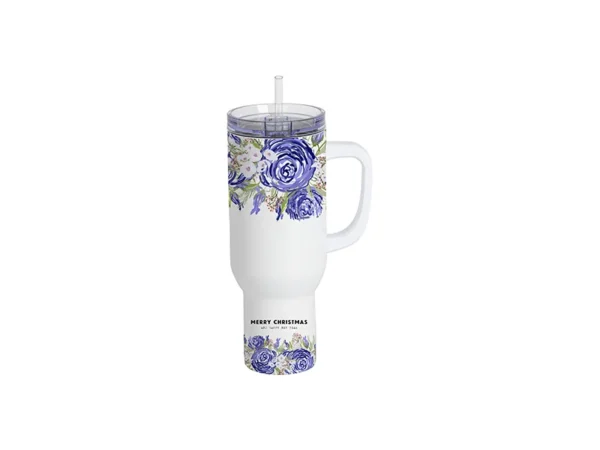 Vaso de viaje de acero inoxidable blanco de 40 oz/1200 ml con tapa y pajita (mango blanco) para sublimación - Image 5
