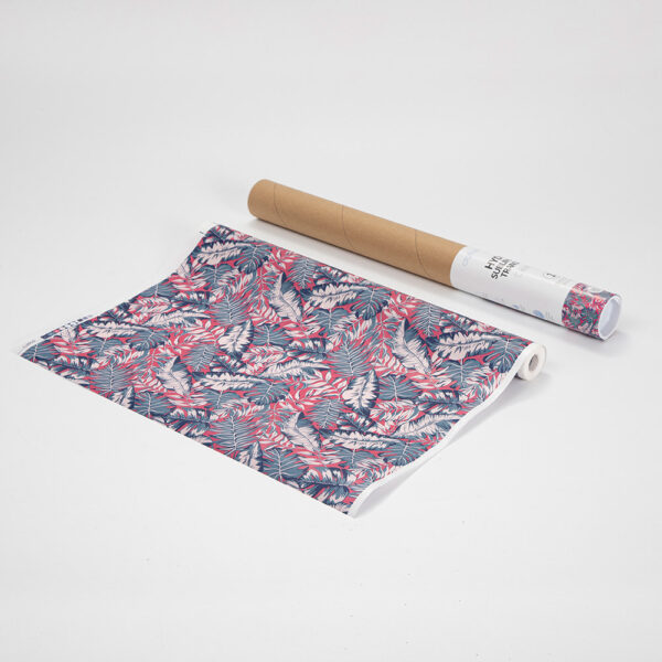 Rollo de papel para transferencia en hydro sublimación (Hojas tropicales azul y rojo 38cm x 1220cm) - Image 2