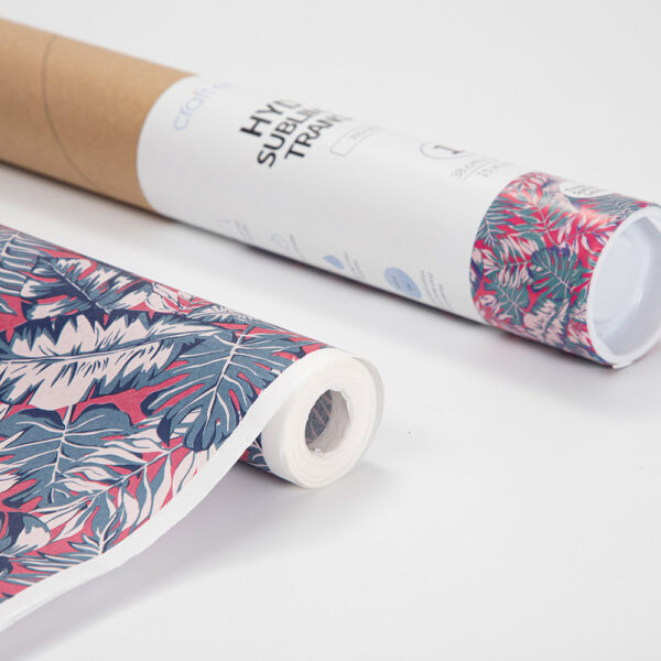 Rollo de papel para transferencia en hydro sublimación (Hojas tropicales azul y rojo 38cm x 1220cm)