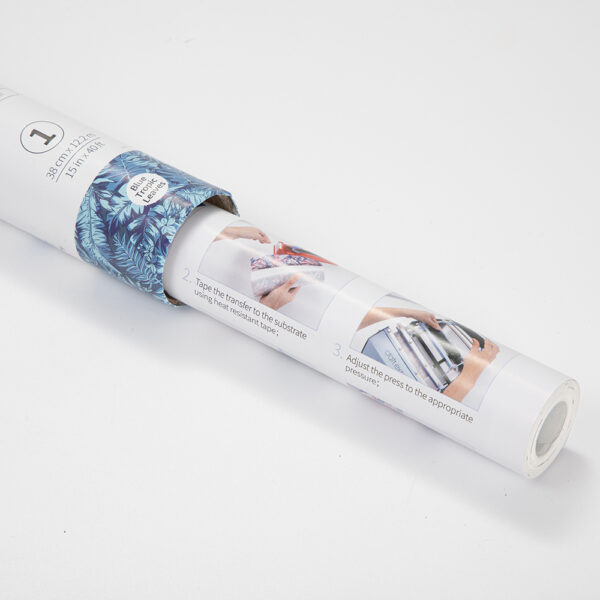 Rollo de papel para transferencia en hydro sublimación (Hojas tropicales azul 38cm x 1220cm) - Image 3