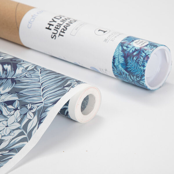 Rollo de papel para transferencia en hydro sublimación (Hojas tropicales azul 38cm x 1220cm)