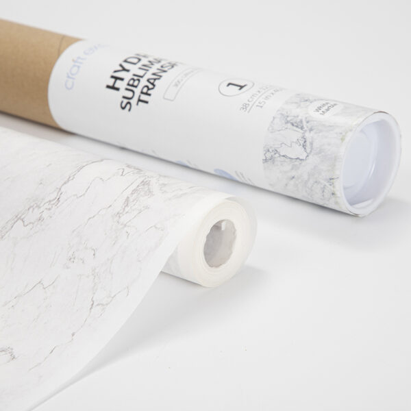 Rollo de papel para transferencia en hydro sublimación (Hojas blanco marmoleado 38cm x 1220cm)